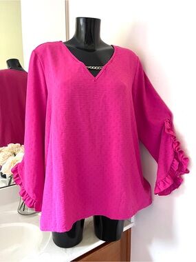 RUNWAY READY Pink Plus Size Tunic Top 1X Women’s Shirt Flutter Sleeve Blouse
